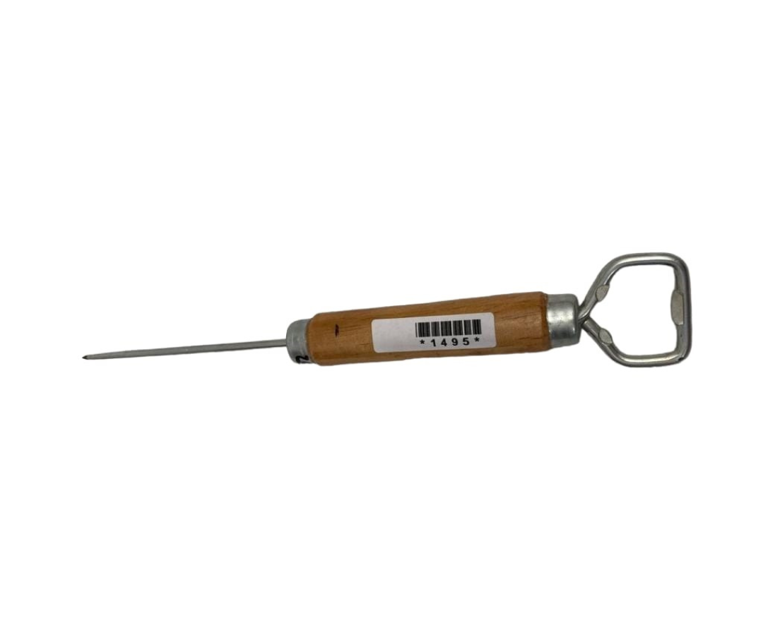 Picahielo con Destapador y Mango de Madera | 25 cm, 60 g – Versátil y Ergonómico