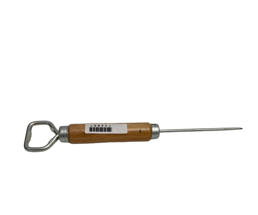 Picahielo con Destapador y Mango de Madera | 25 cm, 60 g – Versátil y Ergonómico