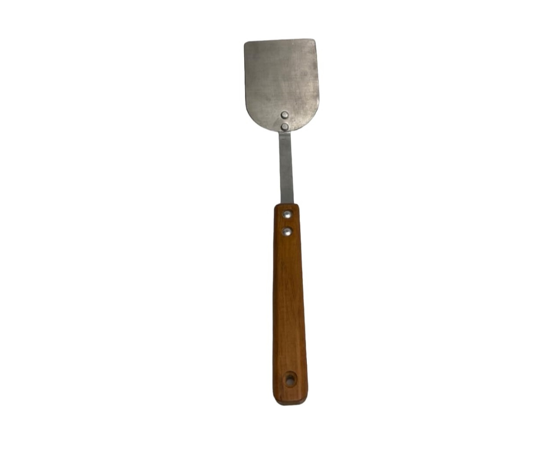 Volteador Inoxidable #3 Liso con Mango de Madera | 44.5 cm largo, 13 x 10 cm base, 178 g – Resistente y Funcional