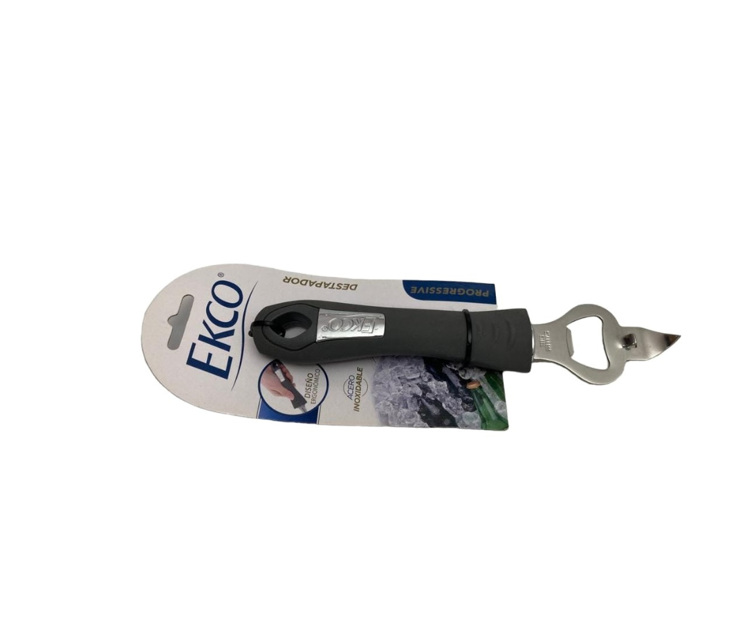 Destapador Progressive Ecko de Acero Inoxidable | Mango Ergonómico Soft Touch, 20 cm, Color Gris