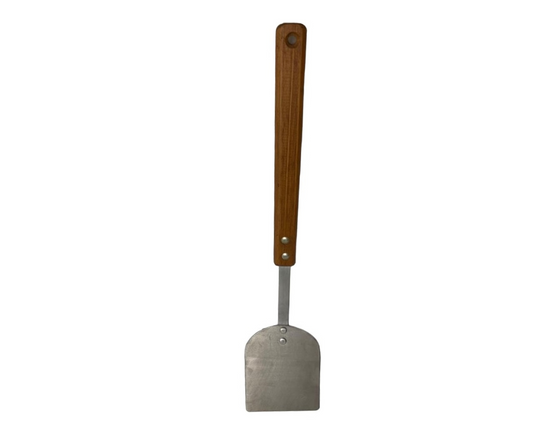 Volteador Inoxidable #4 Liso con Mango de Madera | 53 cm largo, 11.5 x 14 cm base, 226 g – Robusto y Profesional