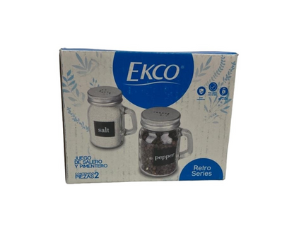 Juego de Salero y Pimentero Ecko | Vidrio con Tapa de Acero, 100 ml, Fácil de Usar y Lavar
