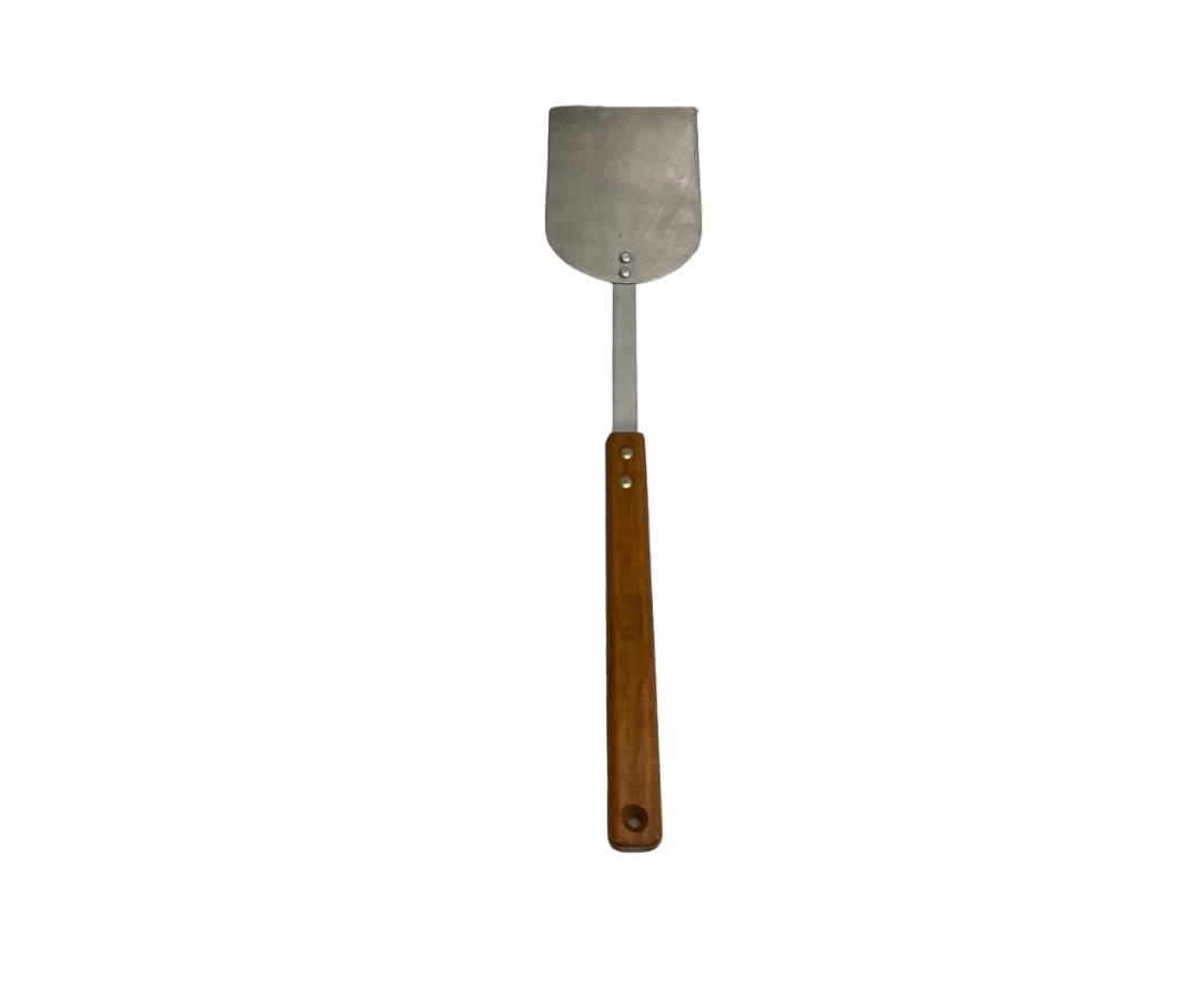 Volteador Inoxidable #5 Liso con Mango de Madera | 60 cm largo, 13 x 17 cm base, 274 g – Robusto y Profesional