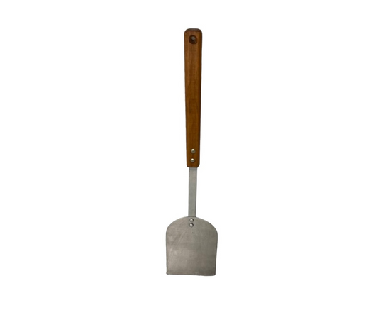 Volteador Inoxidable #5 Liso con Mango de Madera | 60 cm largo, 13 x 17 cm base, 274 g – Robusto y Profesional