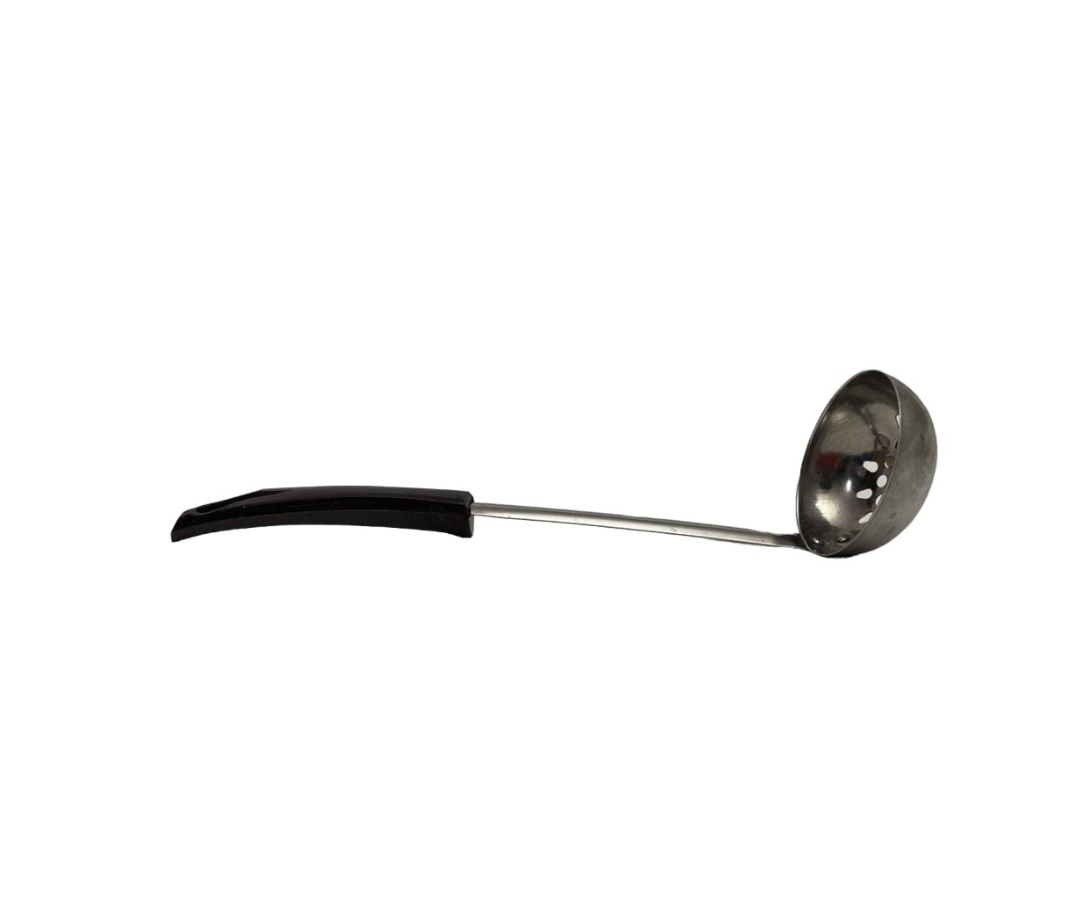 Cucharón Inoxidable Perforado #6 | 18 cm, Mango Café, Ligero y Resistente