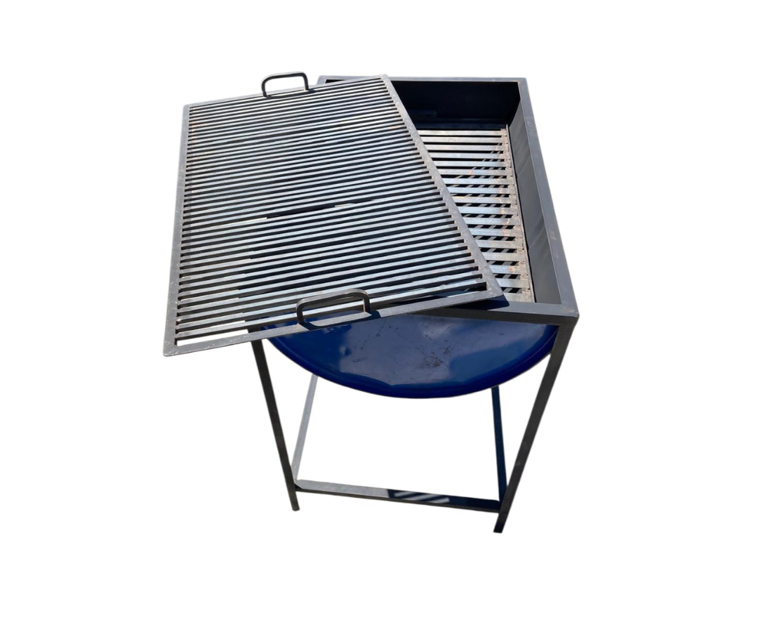 Asador de Tambo acero | 1.20 x 60 cm con Cenicera y Rejilla