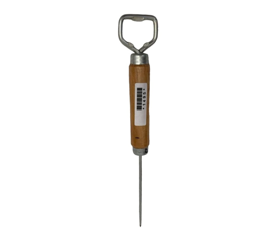 Picahielo con Destapador y Mango de Madera | 25 cm, 60 g – Versátil y Ergonómico