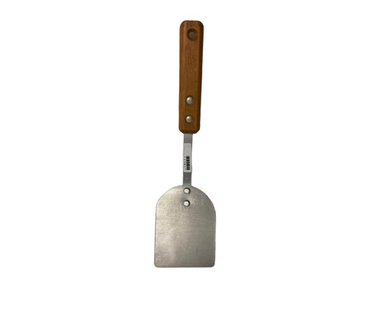 Volteador Inoxidable #2 Liso con Mango de Madera | 33.5 cm largo, 12 x 9 cm base, 132 g – Práctico y Resistente