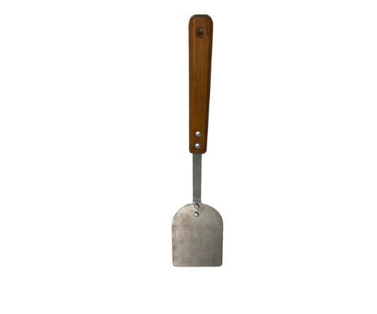 Volteador Inoxidable #3 Liso con Mango de Madera | 44.5 cm largo, 13 x 10 cm base, 178 g – Resistente y Funcional