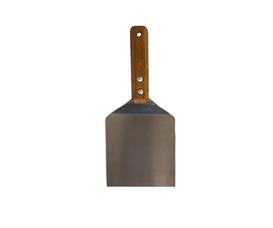 Hamburguesero Inoxidable Ancho 14 cm Liso con Mango de Madera | 31.5 cm – 222 g – Práctico y Resistente