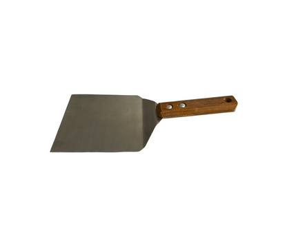 Hamburguesero Inoxidable Ancho 14 cm Liso con Mango de Madera | 31.5 cm – 222 g – Práctico y Resistente