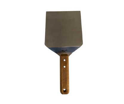 Hamburguesero Inoxidable Ancho 14 cm Liso con Mango de Madera | 31.5 cm – 222 g – Práctico y Resistente