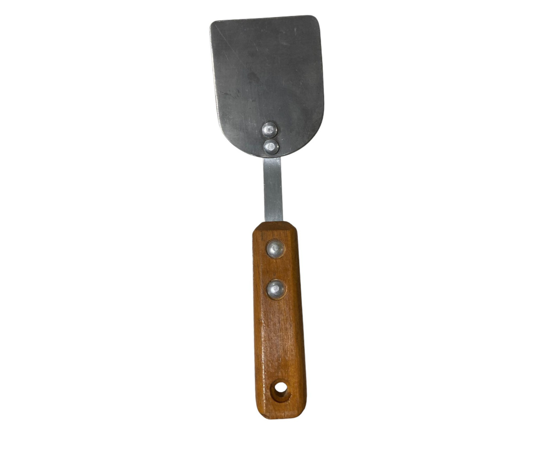 Volteador Inoxidable #1 Liso con Mango de Madera | 25 cm largo, 9.5 x 8 cm base, 96 g – Ligero y Práctico