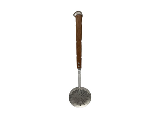 Espumadera Inoxidable Grande de Taller con Mango de Madera | 62.5 cm largo, Ø17 cm, 276 g – Robusta y Profesional