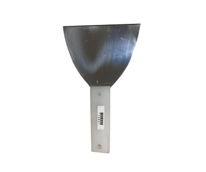 Espátula Triangular Inoxidable con Mango Blanco de Plástico | 23 cm largo, 13.5 x 11 cm base, 204 g – Precisa y Resistente