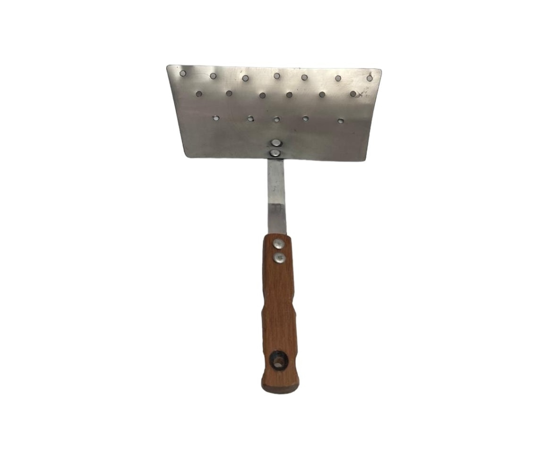 Hamburguesera Inoxidable Perforada con Mango de Madera | 40 x 27 cm – 258 g – Resistente y Funcional