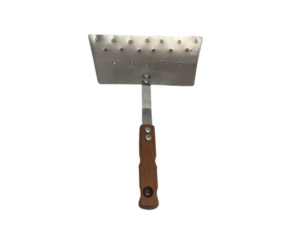 Hamburguesera Inoxidable Perforada con Mango de Madera | 40 x 27 cm – 258 g – Resistente y Funcional