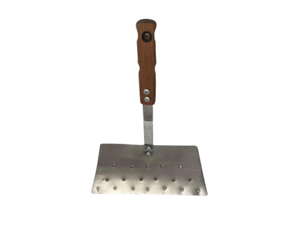 Hamburguesera Inoxidable Perforada con Mango de Madera | 40 x 27 cm – 258 g – Resistente y Funcional