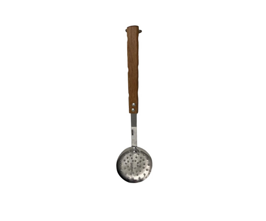 Espumadera Inoxidable Chica de Taller con Mango de Madera | 49 cm largo, Ø13 cm, 168 g – Resistente y Funcional