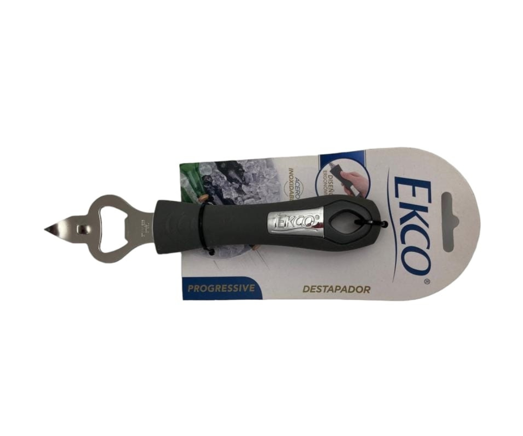 Destapador Progressive Ecko de Acero Inoxidable | Mango Ergonómico Soft Touch, 20 cm, Color Gris