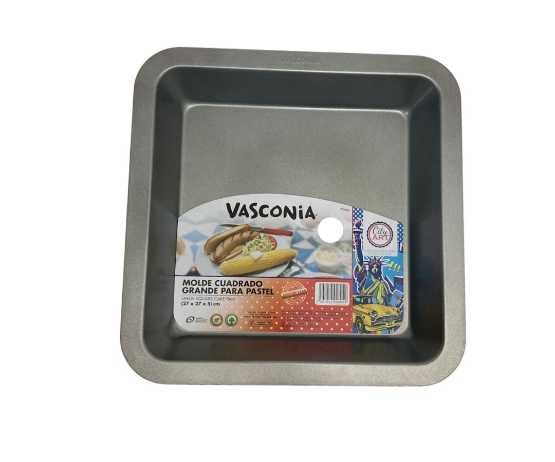 Molde Cuadrado Mediano para Pastel Vasconia | 23 x 23 x 5 cm – 332 g – Práctico y Versátil