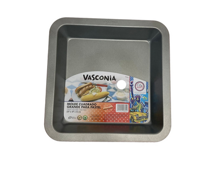 Molde Cuadrado Mediano para Pastel Vasconia | 23 x 23 x 5 cm – 332 g – Práctico y Versátil